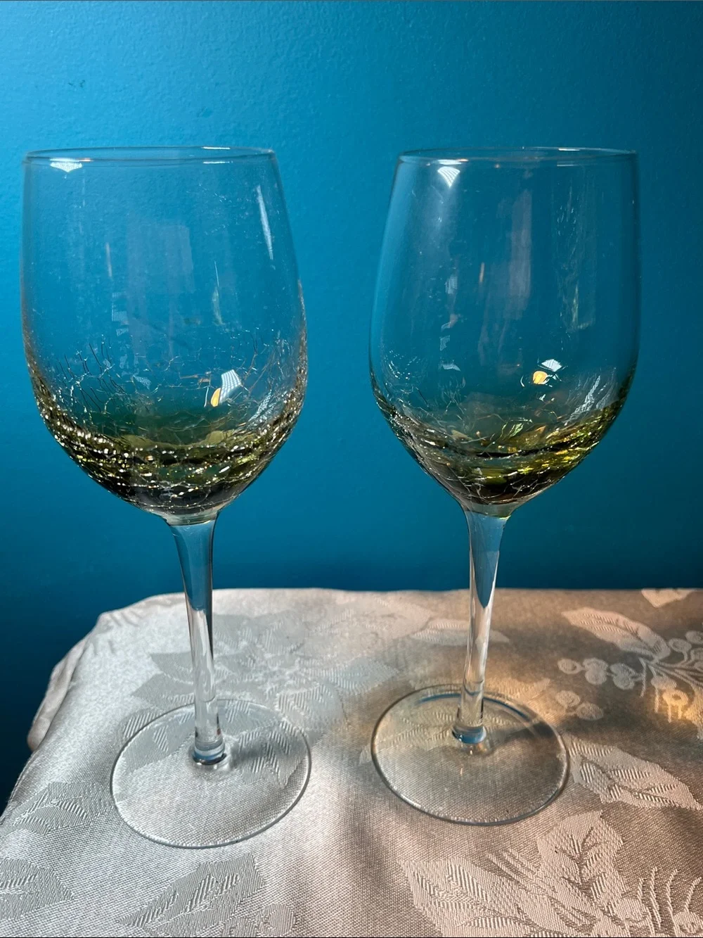 Pier 1 Olive Green Crackle Stem Wine Glasses (Set of 2)